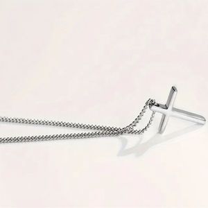 Simple Elegant Silvery Cross Pendant Necklace Thin Chain Necklace